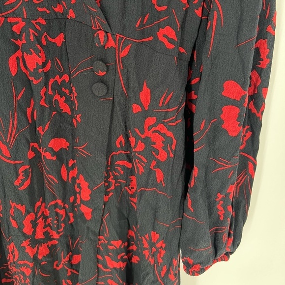 Zara Black Red Floral Rose Wrap Front High Slit Midi Dress - Picture 5 of 9